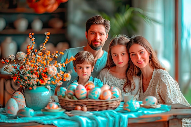 Zdjęcie rodzinne zdjęcie wielkanocne w domu podczas uroczystości