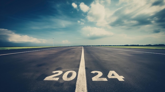 Rok 2024 jest zapisany na drodze rozciągającej się w oddali jako symbol dramatycznego nieba nadchodzącego nowego roku