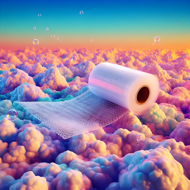 Rola białej bąbelkowej folii pływającej w chmurach