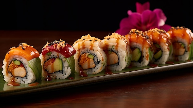 Rolada sushi z łososiem, ogórkiem, awokado i sezamem