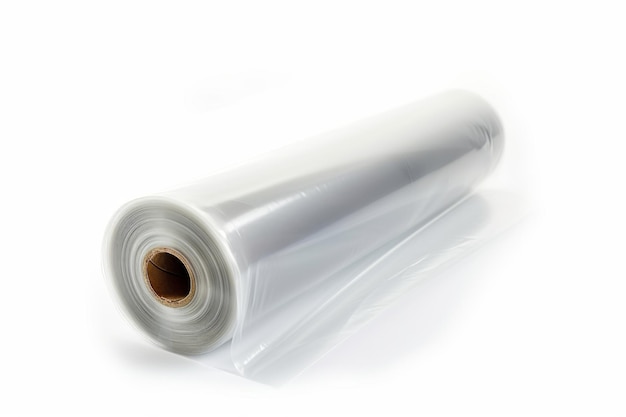 Zdjęcie rolka białej folii plastikowej na białym tle