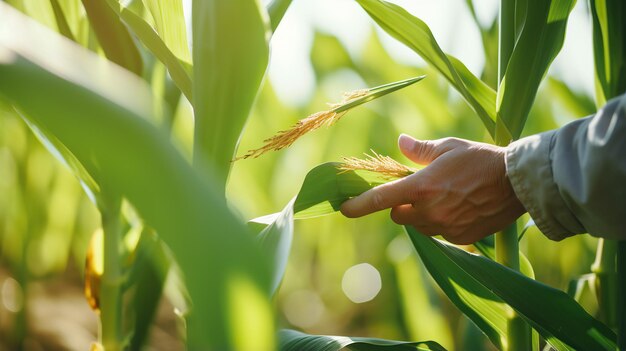 rolnik agronom, który uprawia i dba o kukurydzę na plantacji kukurydzy rolnictwo ekologiczne ogrodnictwo sadzenie