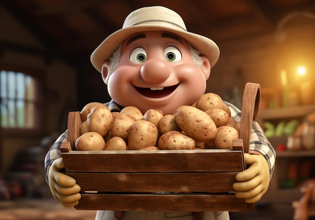 Rolnik trzyma skrzynię z ziemniakami Rolnictwo czas AI generatywny