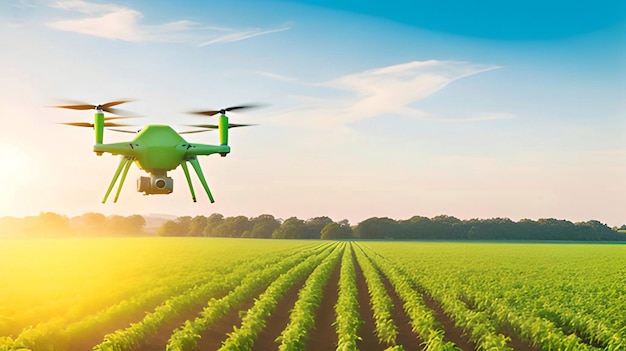 Zdjęcie rolnik używa drona do monitorowania prognozy prognozy sprawdzić zdrowie pola roślin