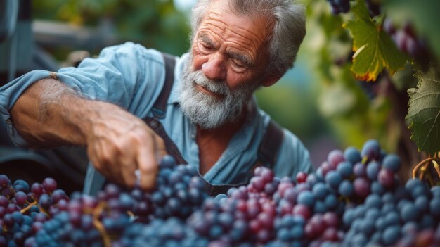 Zdjęcie rolnik wlewa winogrona do ciężarówki w winnicy generative ai.