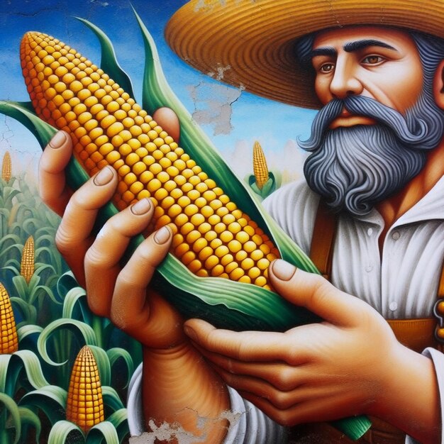 Zdjęcie rolnik z kukurydzą