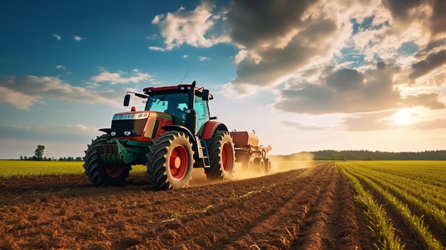 Zdjęcie rolnik z traktorem na polu
