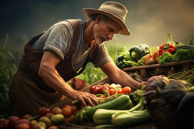 rolnik zbierający świeże warzywa