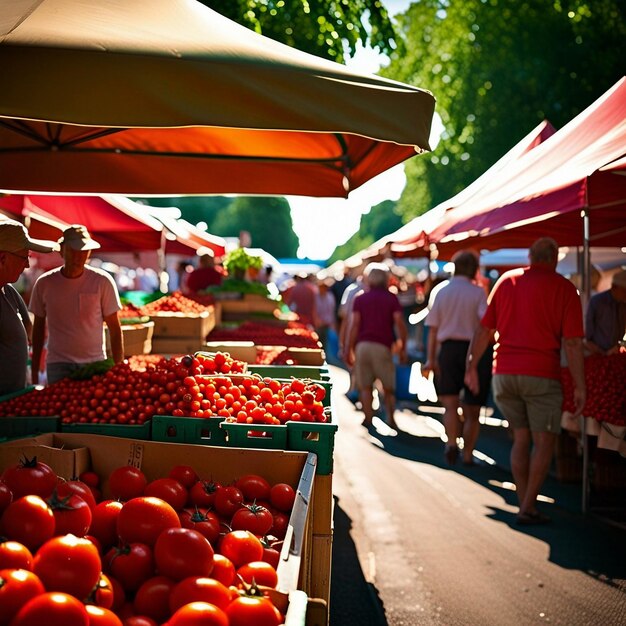 Rolników czerwone świeżych pomidorów rynku czerwonych pomidorów tle