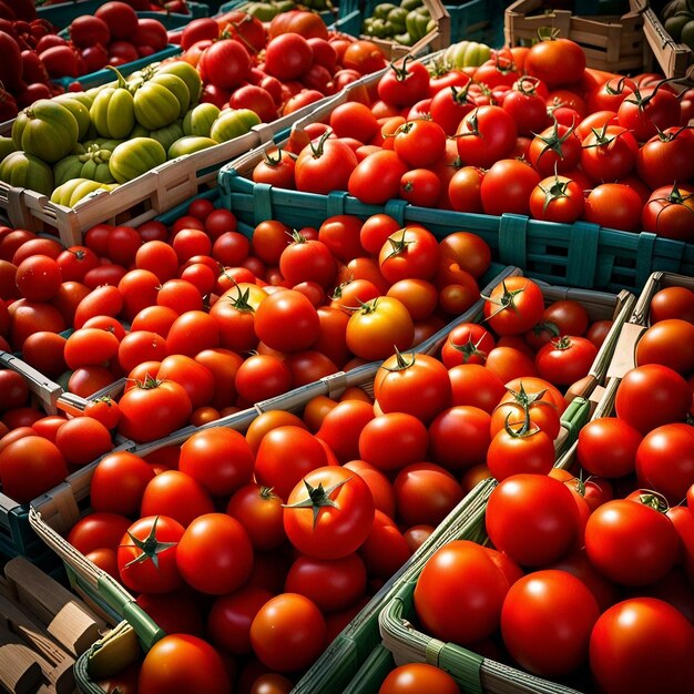Rolników czerwone świeżych pomidorów rynku czerwonych pomidorów tle