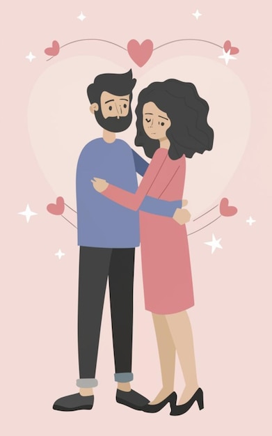 Romantic Couple Love Pose w Dzień Walentynek przez AI