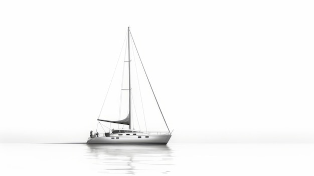 Romantic illustration Of A White Sailboat On Calm Waters (Romantyczna ilustracja białej żaglowej łodzi na spokojnych wodach)