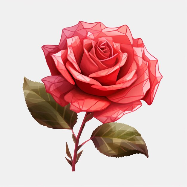 Romantic red rose low poly style