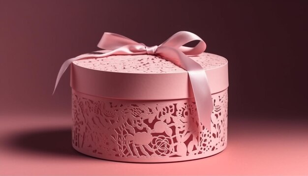 Romantyczna czekolada w kształcie serca owinięta różową satyną wygenerowana przez AI