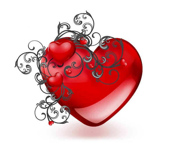 Romantyczna kartka z czerwonymi sercami i kwiatowym ornamentem