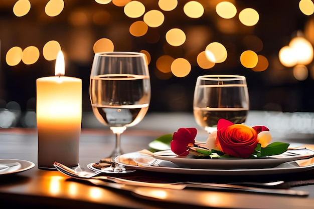 Romantyczna kolacja Konfiguracja Dekoracja selektywna ostrość