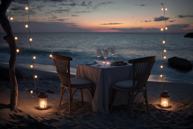 Romantyczna kolacja na plaży o zachodzie słońca