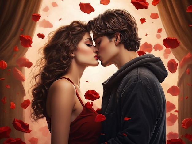 romantyczna para caloce pocałunek na usta