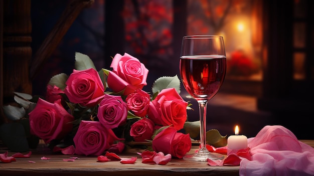 Romantyczna uroczystość Walentynek Wino i miłość w powietrzu