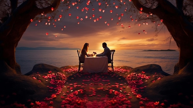 Zdjęcie romantyczne miejsce na brzegu
