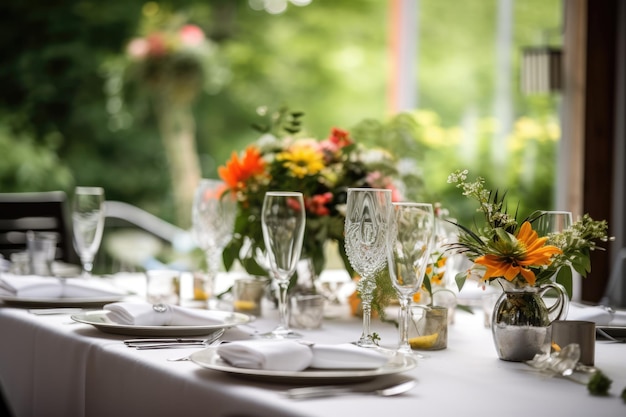Romantyczne nakrycie stołu ze świecami i kwiatami