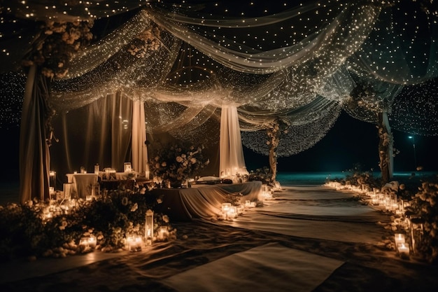 Romantyczne przyjęcie weselne na plaży.