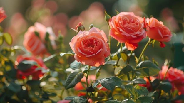 Romantyczne róże w kwitnącym ogrodzie, ilustracja wygenerowana przez sztuczną inteligencję