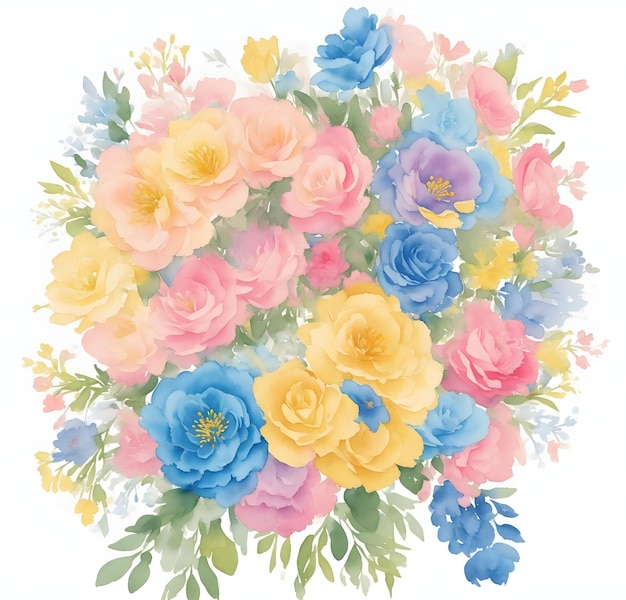 Romantyczny bukiet kwiatów akwarelowy