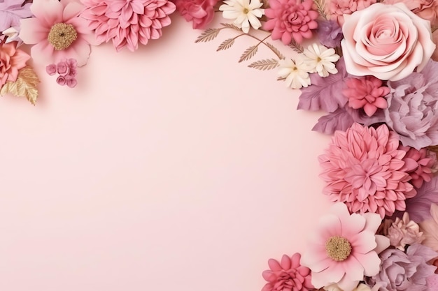 Romantyczny bukiet pustych różowych kwiatów z miejscem na kopię Naturalny kwiatowy układ ramki róży