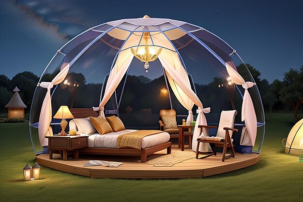 Romantyczny hotel z bąbelkami z przezroczystymi ścianami, siatka na komary w domu z bąbelkami, miesiąc miodowy w nadmuchiwanym namiocie