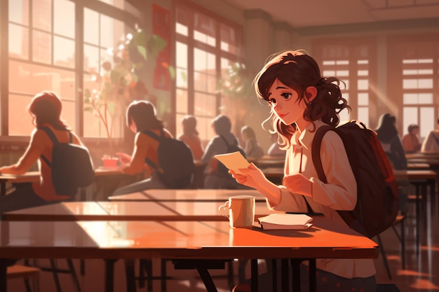 Romantyczny powrót do szkoły Piękna grafika anime