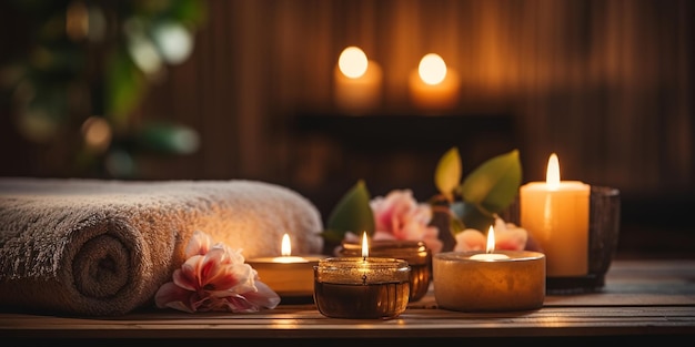 romantyczny spa przytulna atmosferafear świeczka niewyraźne jasnoróżowe kwiecie relaksujący salon