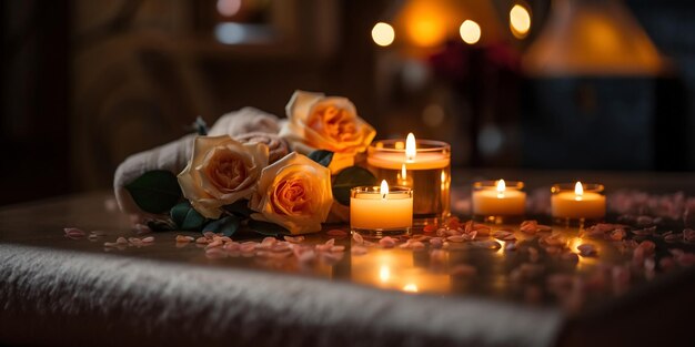 romantyczny spa przytulna atmosferafear świeczka niewyraźne jasnoróżowe kwiecie relaksujący salon