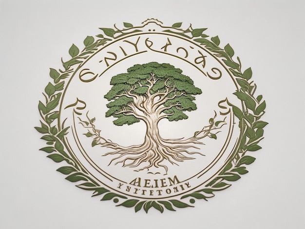Zdjęcie root leaf family tree of life oak banyan maple stamp seal emblem etykieta wektor projektowania logo