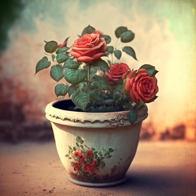 roses in a pot obrazy ilustracyjne