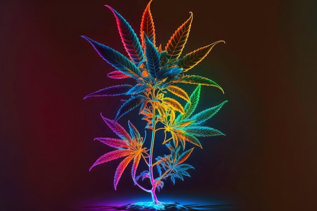 Roślina konopi leczniczych w neonowym kolorowym mieszanym świetle