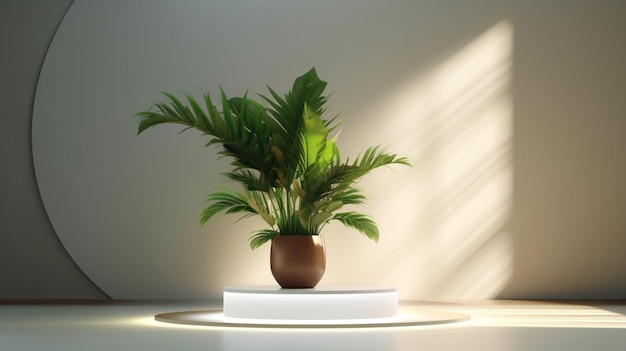 Roślina na białym stole ze świecącym światłem.