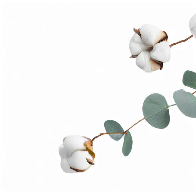 Zdjęcie roślina o zielonych liściach i białym tle z napisem „bawełna”.