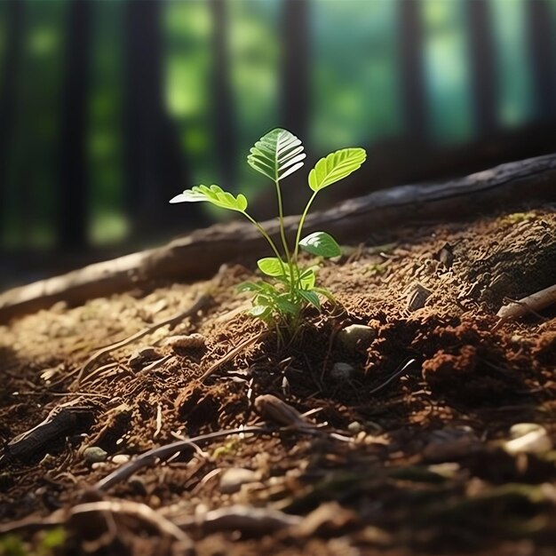 Zdjęcie roślina rosnąca na ziemi rolnej lub w lesie w świetle słonecznym w ciągu dnia roślina rośnie światowy dzień ziemi