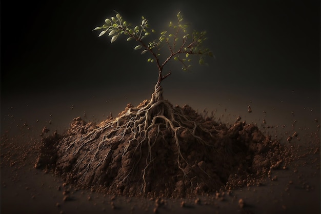 Zdjęcie roślina z korzeniami i słowem drzewo na nim