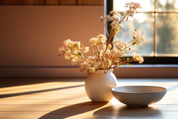 Rośliny pokrywają duży stół, który jest ciepły i wygodny profesjonalna fotografia