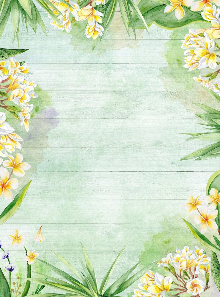 Zdjęcie rośliny rama botaniczna z kwiatami plumerii i drzewem juki