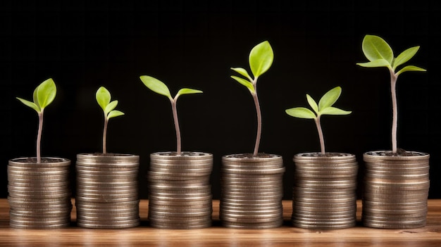 Rośliny rosnące na stosie monet finansują koncepcję bankowości i inwestycji