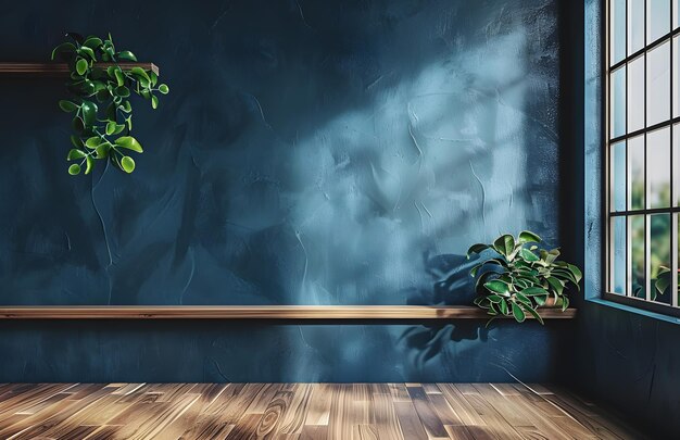 Rośliny w garnkach na drewnianym stole przy ścianie