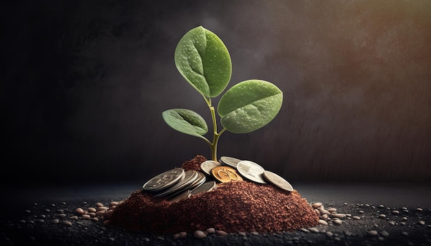 Rosnąca roślina pieniężna na monety Finanse i koncepcja inwestycji Generative ai