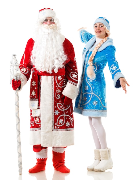 Rosyjskie Postacie świąteczne Ded Moroz Father Frost I Snegurochka Snow Maiden Na Białym Tle