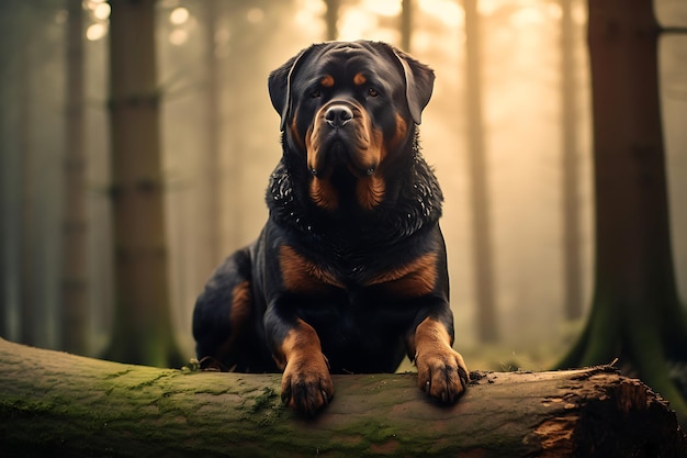 Rottweiler w naturalnym lesie