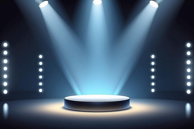 Zdjęcie round podium pedestal or platform illuminated by spotlights in the background vector illustration bright light light from above advertising place