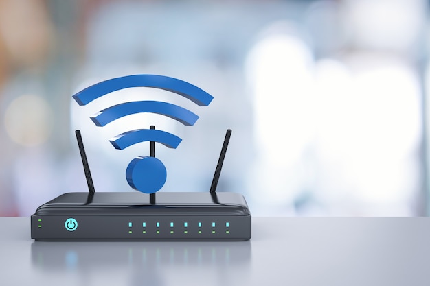 Router Renderujący 3d Z Niebieskim Znakiem Wi-fi