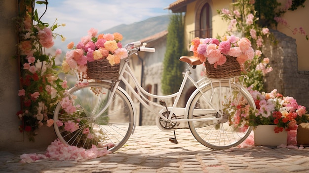 Rower z kwiatami Rower kwiatowy Rower kwiatowy Kwiaty rowerowe
